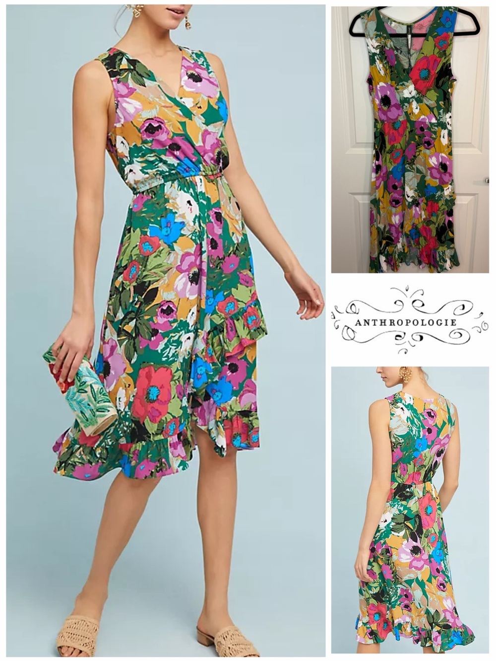 Plenty byTracy Reese Daphne Floral Wrap Ruffle Midi Dress Size XSP Anthropologie